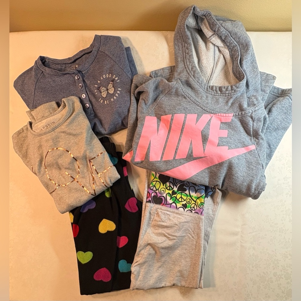 Bundle of 5 Misc Items: 3 Sleep, Nike Swoosh Sweatshirt, Peace & Love Sweatpants